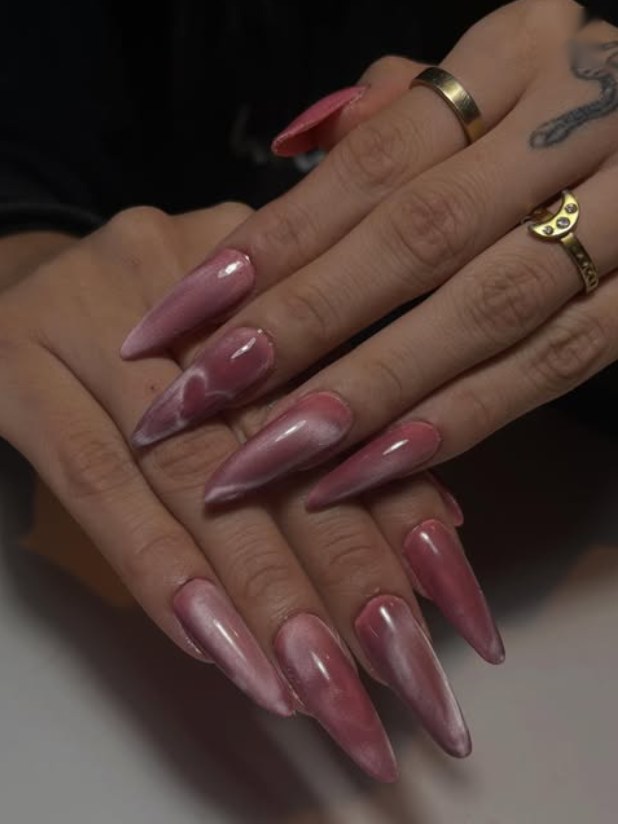 Esculpidas soft gel stiletto en cromado rosa